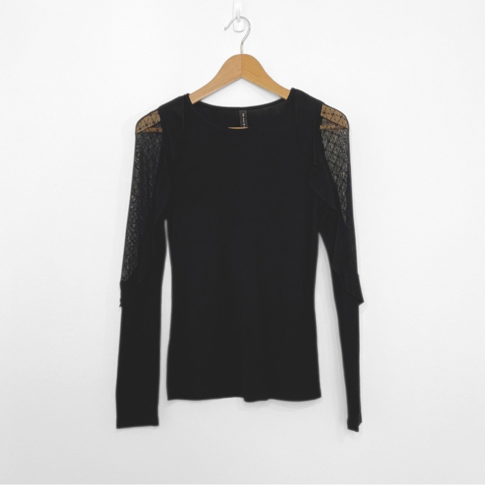 Up All Night | Black Long-sleeve Top with Lace Panels